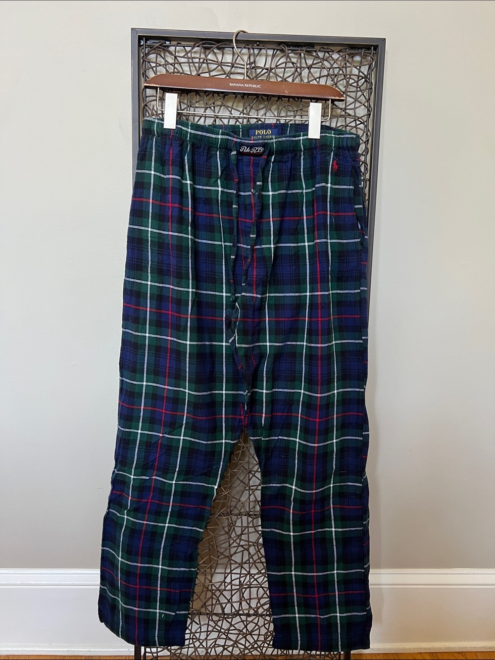 Polo Ralph Lauren green blue tartan plaid flannel pajama lounge pants Unisex XL